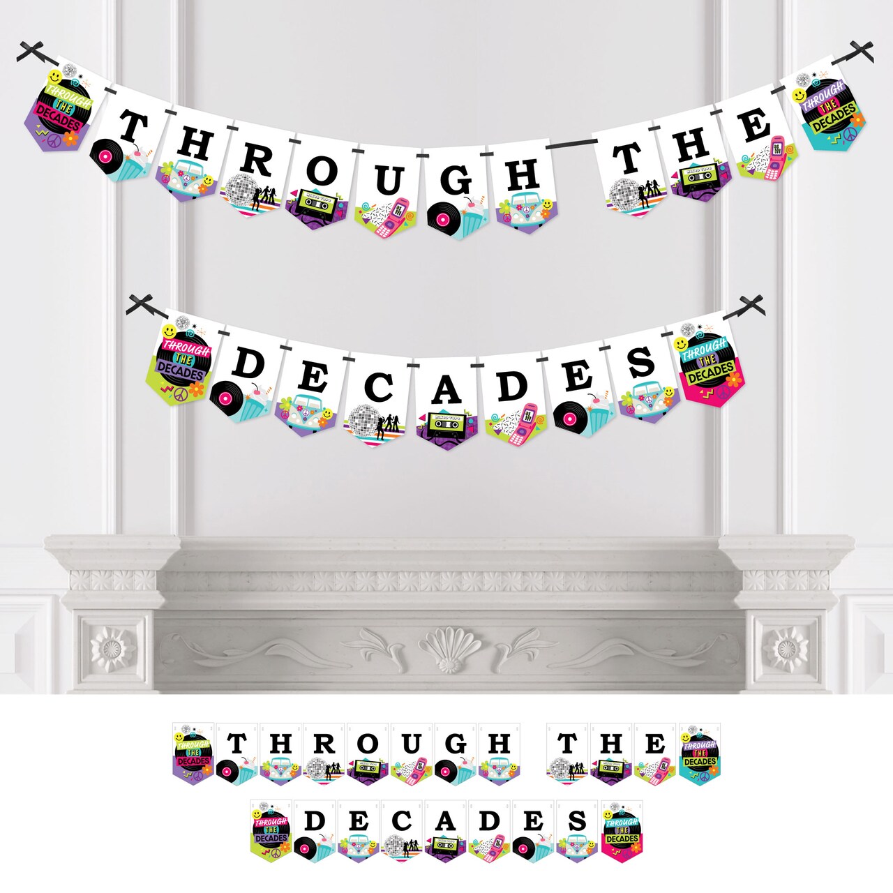 Big Dot of Happiness Through the Decades - 50s, 60s, 70s, 80s, and 90s Party Bunting Banner - Party Decorations - Through the Decades
